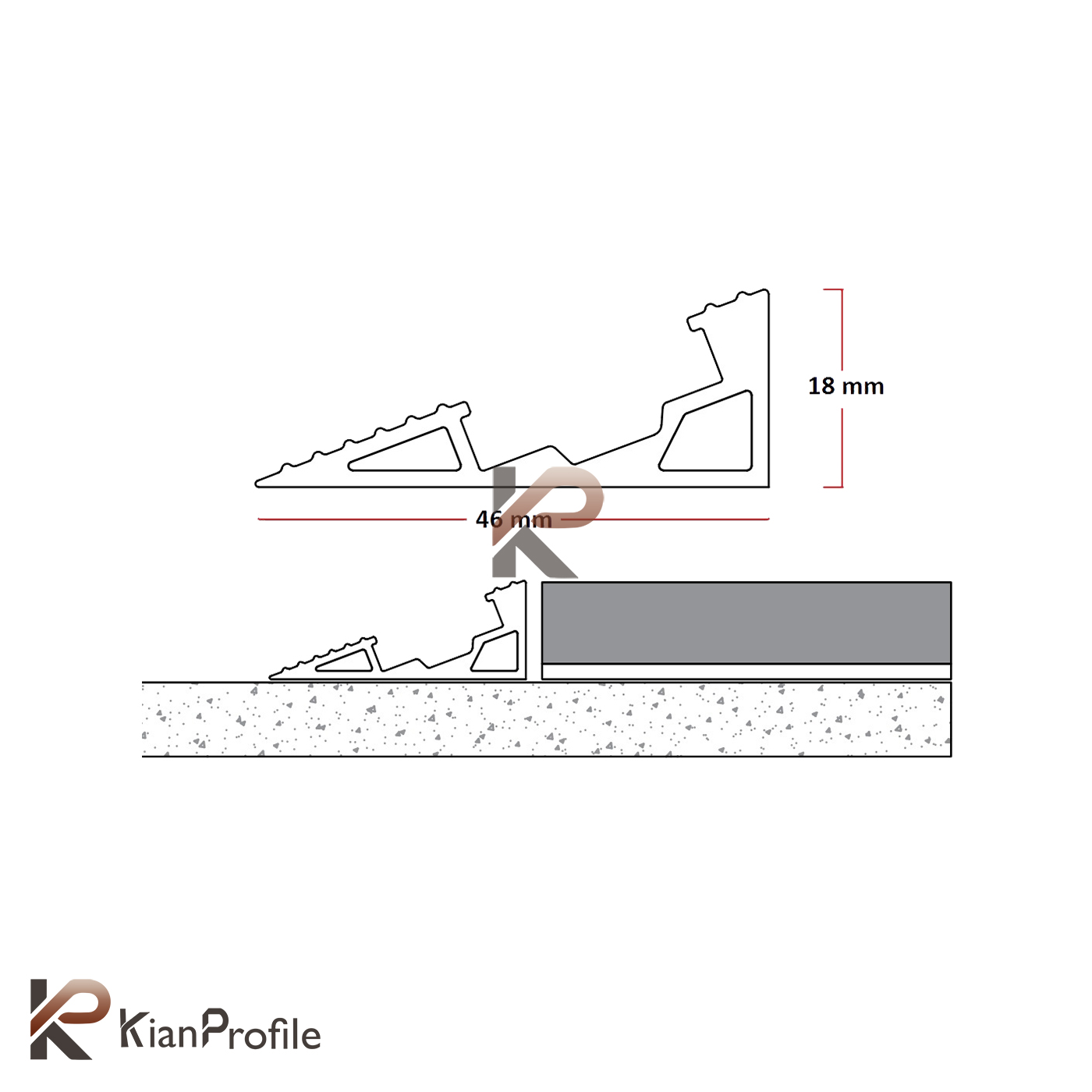 پروفیل آلومینیومی شیبدار 2 سانتی موکت خور کد A8 نقره ای