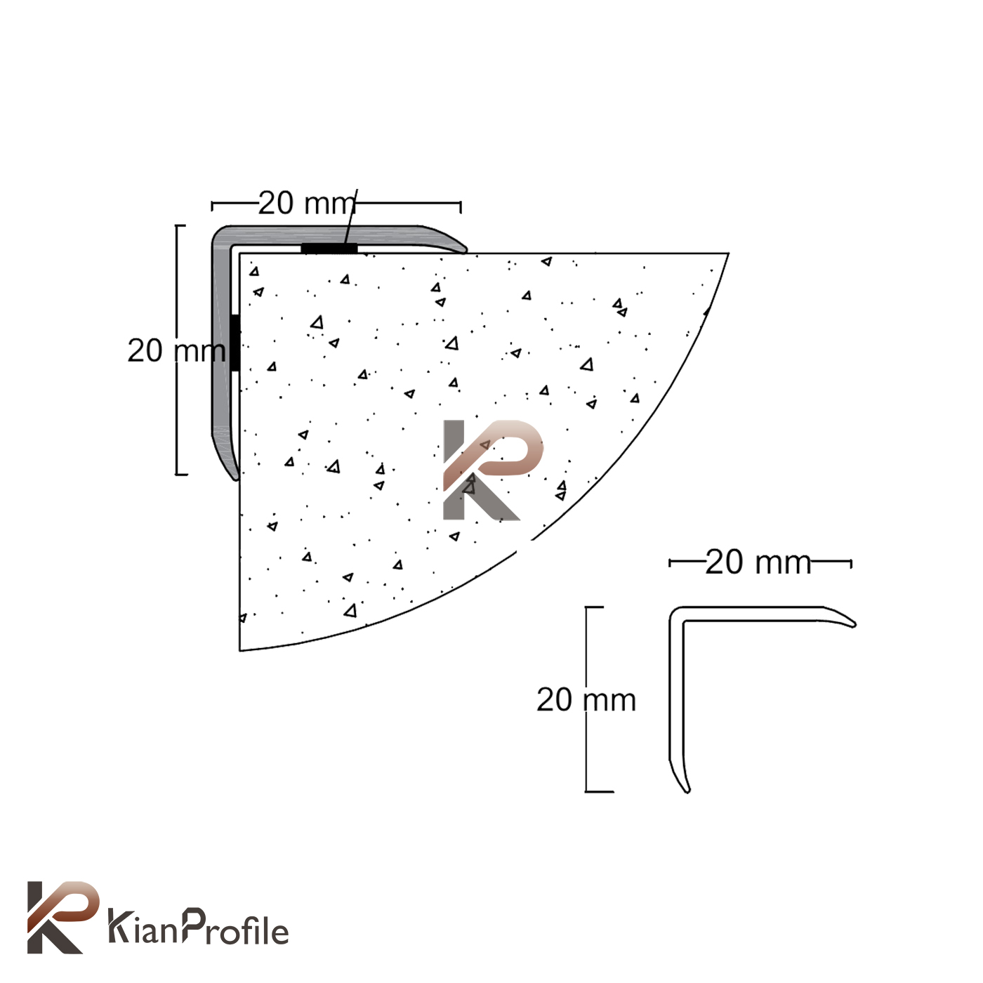 پروفیل آلومینیومی نبشی 2 سانتی کد A11-1 مشکی