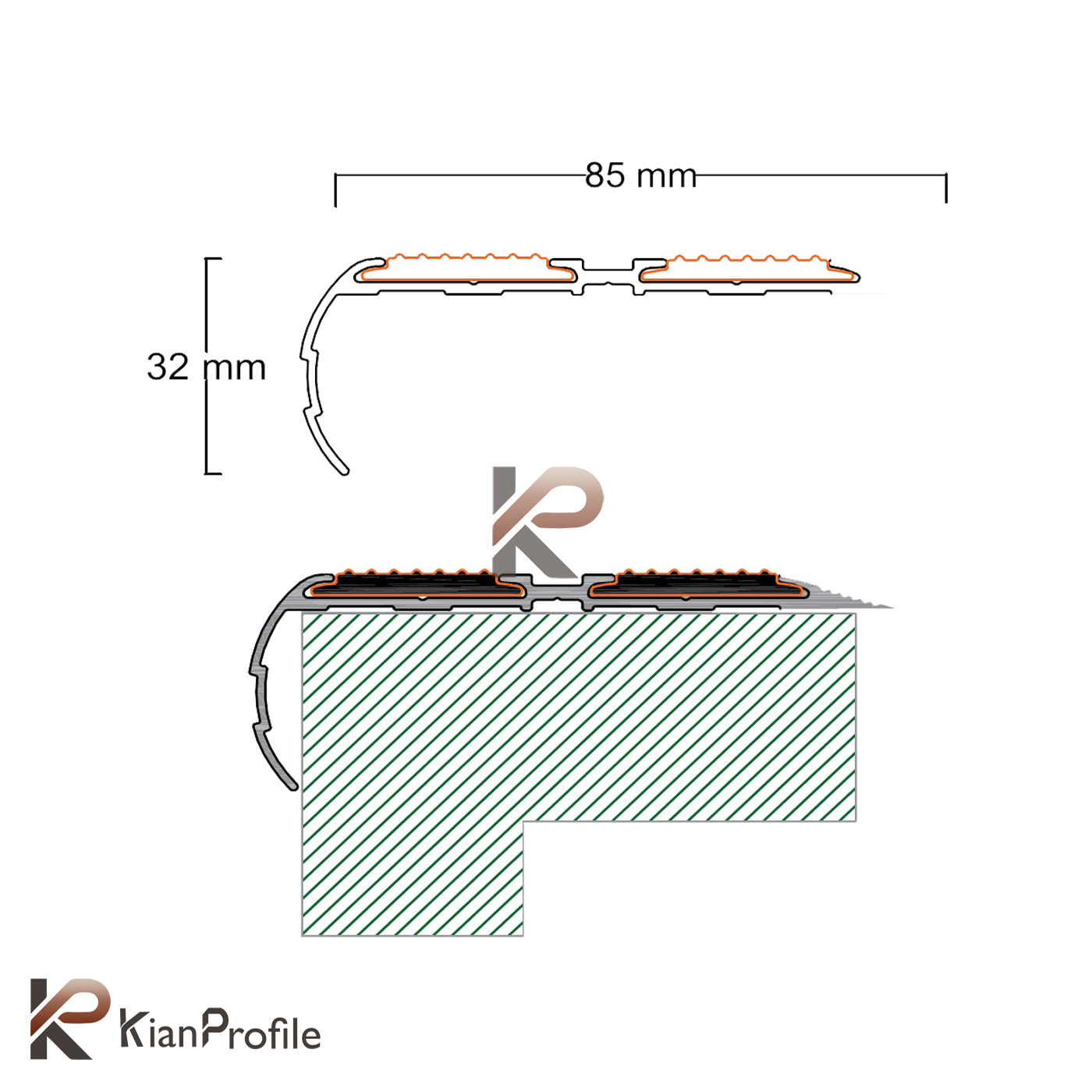 ترمز پله آلومینیومی دو کانال نبشی با رویه لاستیک کد T2-R