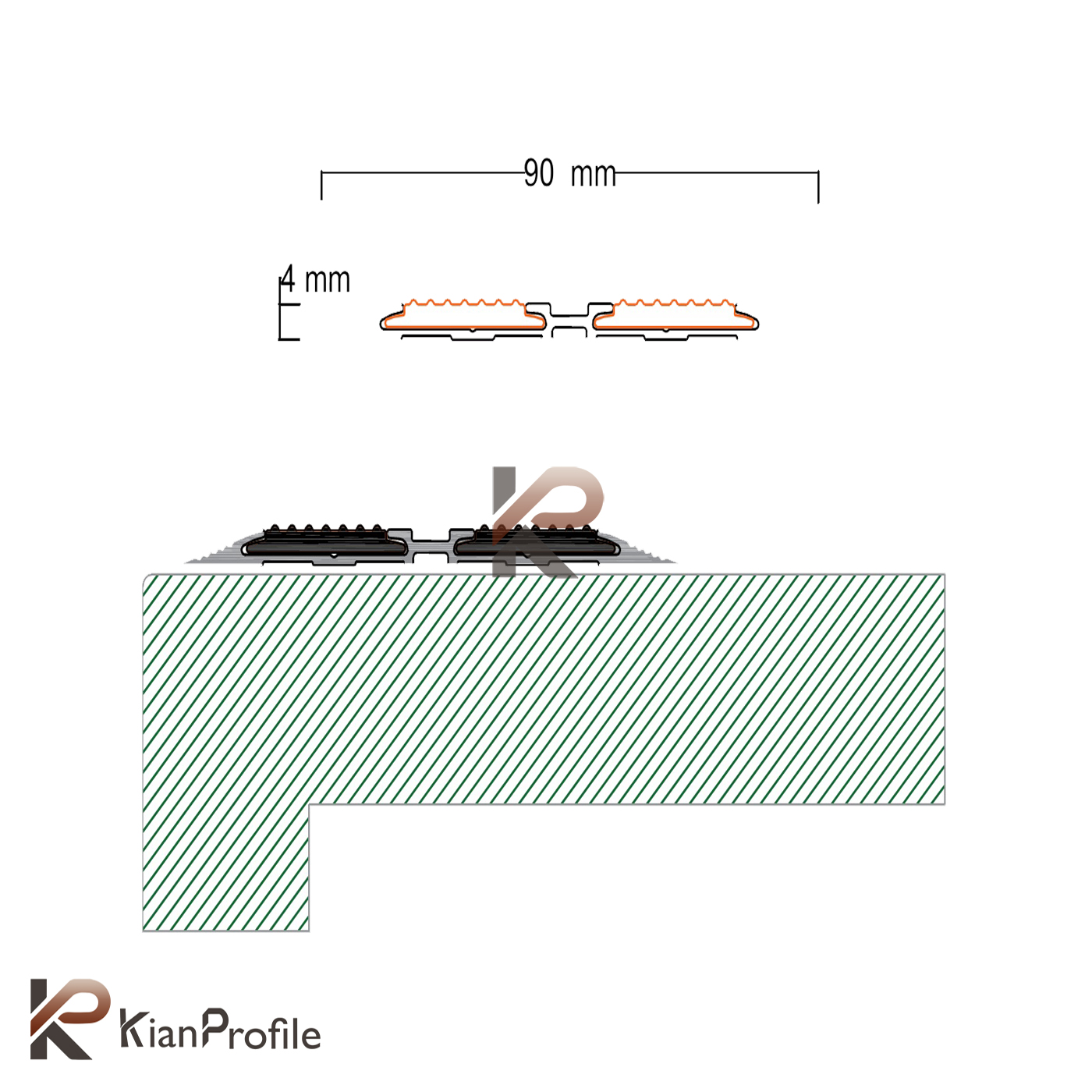 ترمز پله آلومینیومی دو کانال تخت با رویه لاستیک کد T4-R